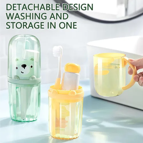 Vista 7 de Lindo soporte portátil para cepillos de dientes de plástico, estuche de viaje para niños con mango desmontable, cepillos de dientes multifunción