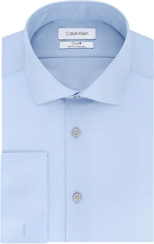 Vista 4 de Calvin Klein Camisa de vestir para hombre, ajuste delgado, sin planchado, color liso, con puño francés
