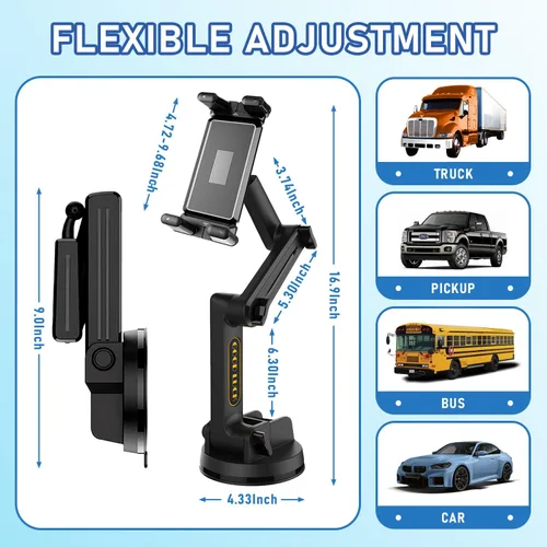 Vista 3 de WUITIN Soporte para tableta para camión, soporte de teléfono de automóvil, soporte para parabrisas de salpicadero de teléfono de brazo de 16.9