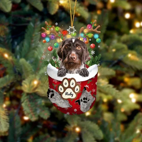 Vista 23 de Adornos personalizados de Pug cervatillo – Decoración personalizada para árbol de Navidad con patas de bolsillo de nieve