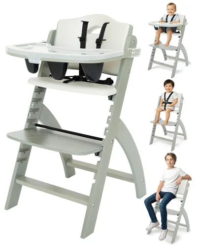 Vista 17 de Silla alta de madera con bandeja, de Abiie Beyond La solución de asiento perfecta para tu hijo como silla alta para comedor