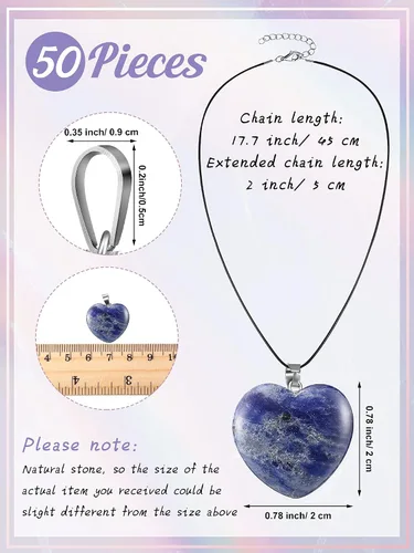 Vista 2 de Hicarer Colgantes de piedra en forma de corazón, collares de piedra con cordón de cuero sintético para suministros de fabricación de joyas