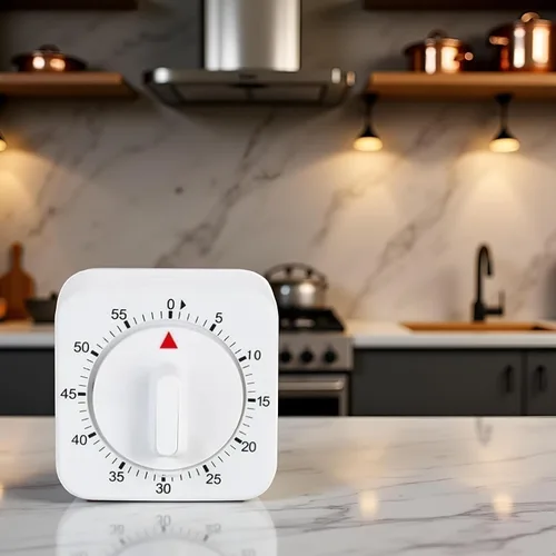 Vista 6 de Reloj con temporizador blanco cuadrado de 60 minutos, temporizador mecánico de cocina, reloj de cocina visual con alarma fuerte, no requiere