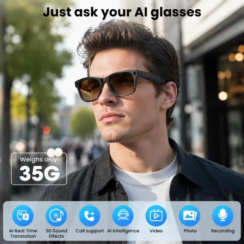 Vista 2 de Gafas inteligentes AI con cámara de 13MP para fotos y videos 4K, 3 lentes