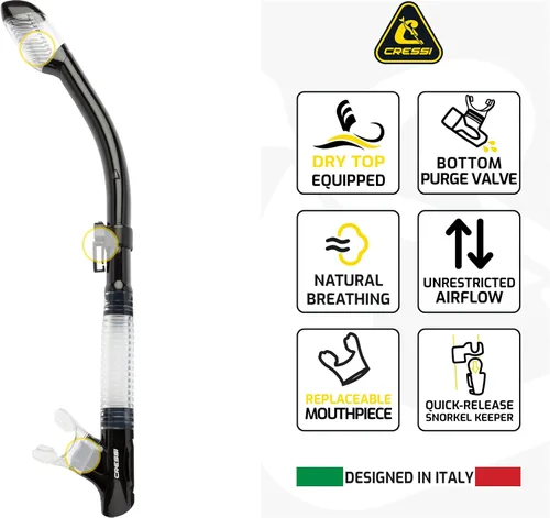 Vista 7 de Cressi Máscara de buceo sin marco de lente única y snorkel seco para esnórquel, buceo, F-Dual y Tao Dry: diseñado en Italia