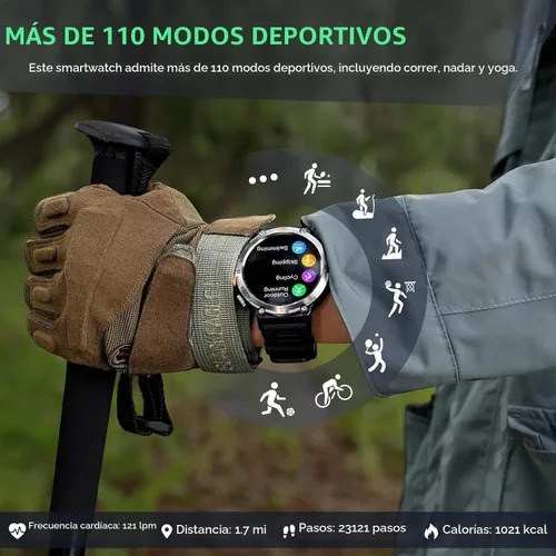 Vista 7 de Relojes inteligentes militares para hombres GPS incorporado 3ATM Cuero negro