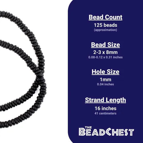 Vista 4 de The Bead Chest Cuentas de cáscara de coco de disco negro (0.315 in)