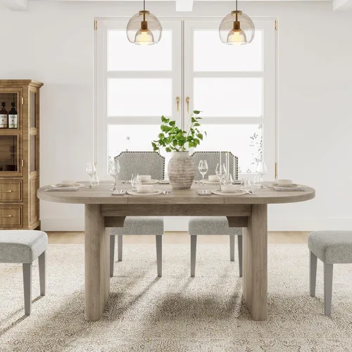 Vista 3 de GarveeHome 63" Long Oval Dining Table with Wooden Base for 4-6 People