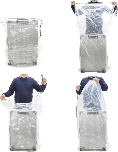 Vista 5 de Paquete de 2 fundas para bolsas de golf, 31 x 62 pulgadas, extra grandes, transparentes con cordón, bolsas de almacenamiento de plástico, buenas