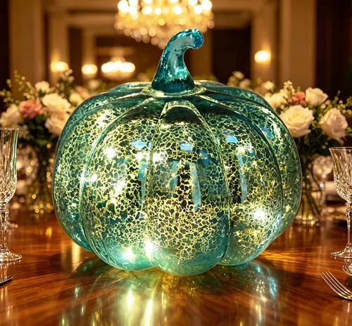 Vista 4 de Mercury Glass Pumpkin Light with Timer, with 10 Fairy Lights Inside,Battery Operated Led Pumpkin Light,Ideal for Halloween Fall Decoration