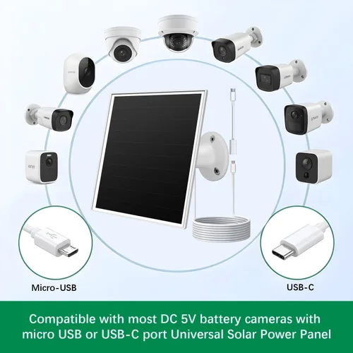 Vista 3 de Panel solar de 6W para cámara de seguridad al aire libre con micro USB y USB-C, cargador de panel solar para cámara de batería, se ajusta a