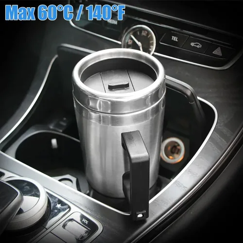 Vista 2 de Tiiyee Taza de calefacción para automóvil de 12 V, taza calentada para automóvil, acero inoxidable, hervidor eléctrico de viaje, calentador de agua