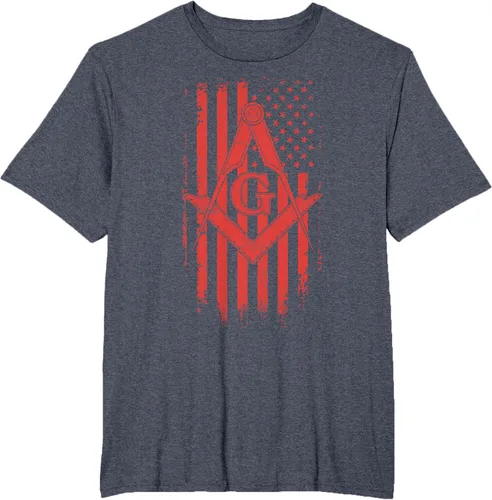 Vista 24 de Cuadrado y brújula Masónica de la bandera americana, masón, camiseta roja, Negro, S