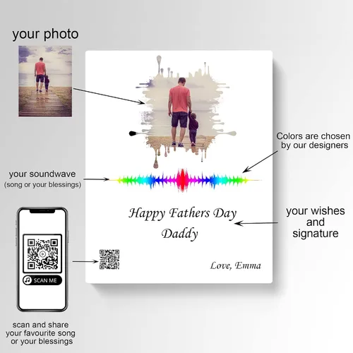 Vista 3 de Código QR en la imagen con mensaje de voz o música. Regalo del día del padre para papá. Regalo del primer día del padre. Regalo para papá de hija e