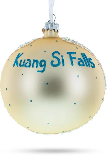 Vista 8 de Kuang Si Cascada, Laos Bola De Cristal Adorno De Navidad 4 Pulgadas