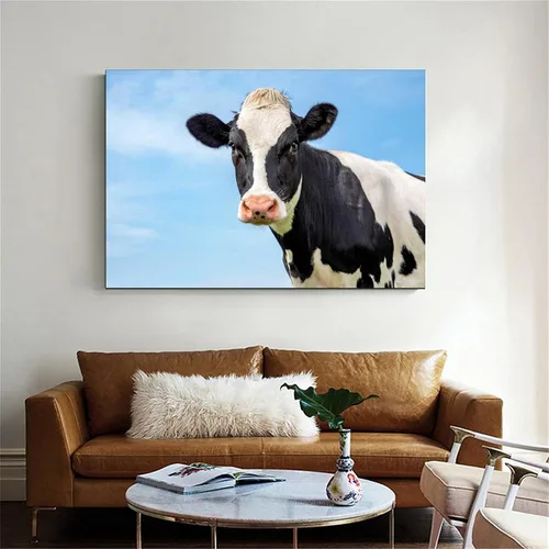 Vista 6 de Póster de arte en lienzo para adultos, diseño de vaca lechera en blanco y negro, pintura decorativa de pared moderna, para sala de estar