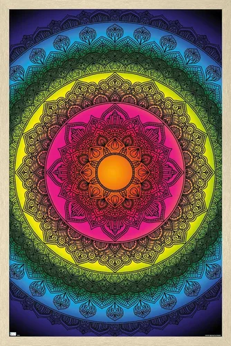 Vista 7 de Trends International Delyth Angharad - Póster de pared con mandalas arcoíris, 14.725 x 22.375 pulgadas, versión enmarcada de madera de granero