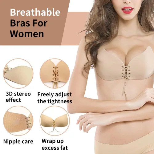 Vista 3 de SAHOBBIEHOP 4 Pair of Adhesive Bra Reusable Strapless Self Silicone Push-up Invisible Sticky Bras for Backless Dress