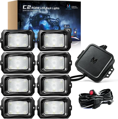 Vista 10 de MICTUNING C2 Curvas RGBW Rock Lights 4 Pods con kit de interruptor
