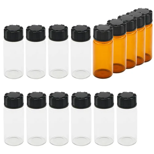 Vista 8 de Frascos de vidrio transparente de 0.2 fl oz con tapas de plástico de rosca, paquete de 100 botellas pequeñas de muestra líquida, frasco a prueba