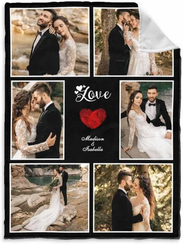 Vista 18 de InterestPrint Manta de fotos personalizada para pareja, novio, novia, manta personalizada de 6 fotos, manta personalizada de aniversario y boda