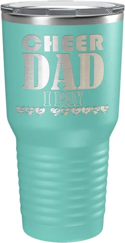 Vista 13 de Cheer Dad I Pay She Cheers - Vaso de acero inoxidable con tapa aislada, color negro