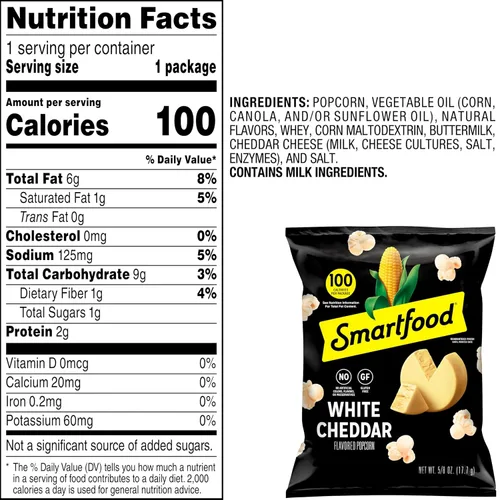 Vista 3 de Smartfood White Cheddar - Palomitas de maíz, sabor queso cheddar blanco, 0.625 onzas (paquete de 40)