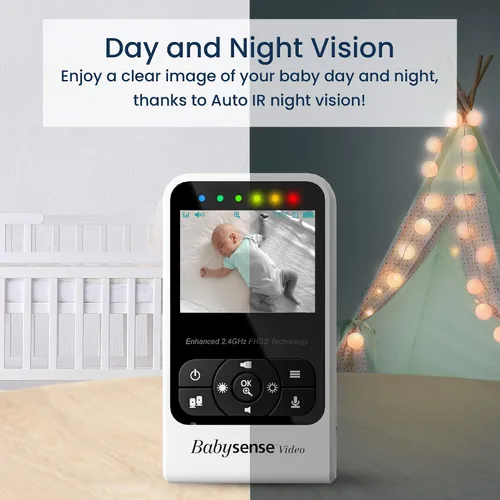 Vista 3 de Babysense - Monitor de video para bebé con cámara digital, monitor sin interferencias con visión nocturna por infrarrojos, comunicación de dos vías