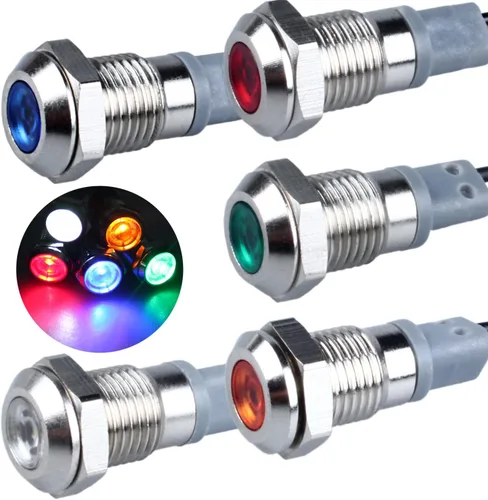 Vista 15 de 5 piezas de luz indicadora LED de 12V-24V de 6mm con orificio de montaje de 1/4" de 20mA, lámpara de señal de metal impermeable IP67 con ahorro