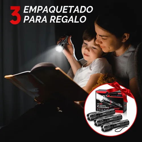 Vista 8 de KELME Paquete de 3 linternas de alto lúmen, potentes linternas tácticas con 5 modos, linterna LED pequeña con zoom impermeable de mano