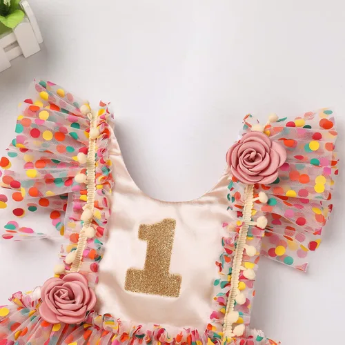Vista 4 de Vestido de princesa para el primer cumpleaños de niña pequeña, vestido vintage de margaritas florales para tartas y sesión de fotos