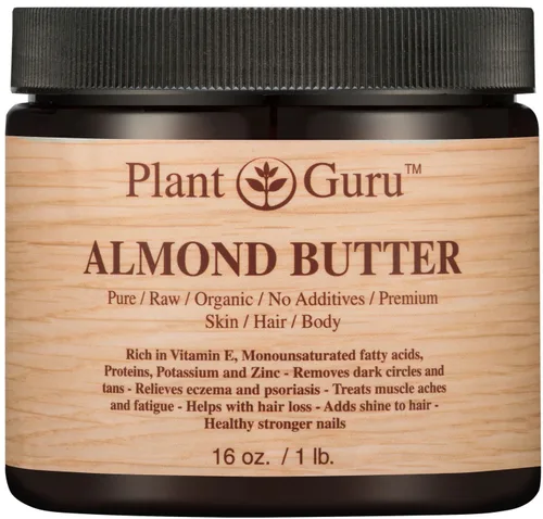 Vista 3 de Mantequilla corporal de almendras 4 onzas, 100% pura, cruda, fresca, natural, prensada en frío. Crema hidratante para piel, cabello, uñas