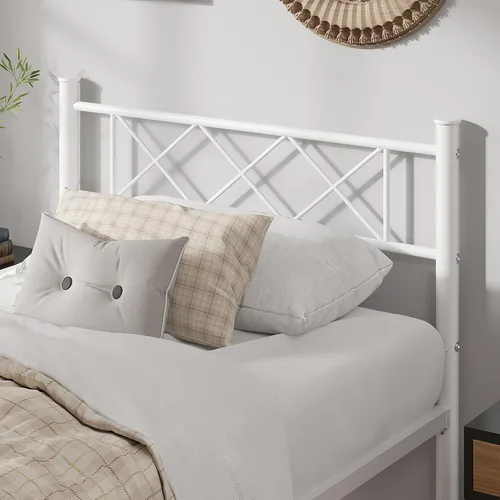 Vista 6 de VECELO Base de cama de tamaño individual con cabecero, base de cama resistente con listones de metal fuertes, no necesita somier y fácil montaje