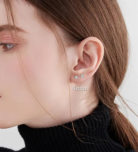 Vista 6 de Enticera G23 Aretes de Titanio 5A+Circonita Cúbica Aretes de Botón con Parte Trasera Plana Aretes Hipoalergénicos de Oro 14K Aretes 2-5MM