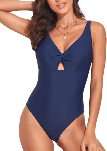 Vista 2 de Firpearl Traje de baño sexy de una pieza con cuello en V para mujer, traje de baño con control de abdomen