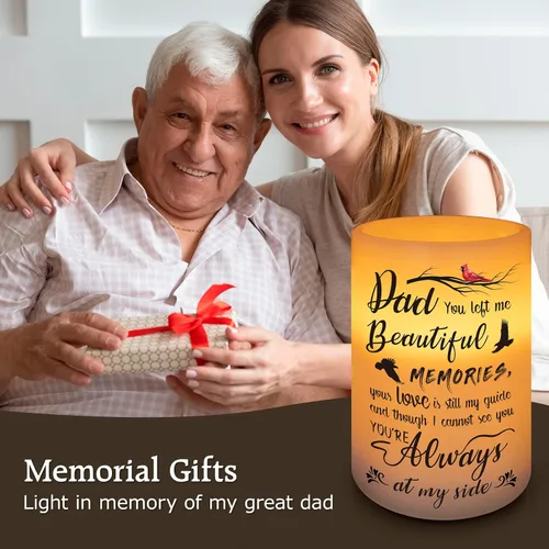 Vista 6 de Vela conmemorativa sin llama, luz LED de cera real con temporizador, regalo de condolencias por pérdida de padre, 6 x 4 pulgadas
