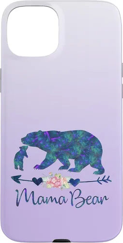 Vista 9 de Teal Blue Purple Floral Mama Bear and One Cub Silver Purple Case for iPhone 17