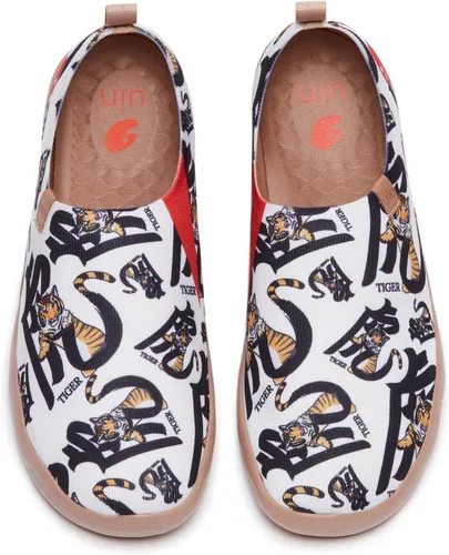 Vista 11 de UIN Zapatos de viaje para caminar para hombre, sin cordones, de lona, informales, ligeros, cómodos y modernos, diseño de perritos felices Ahhhhh