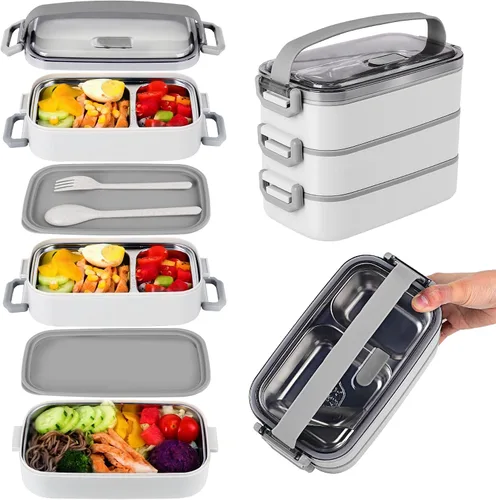 Vista 13 de Caja Bento de acero inoxidable para adultos y niños, lonchera japonesa a prueba de fugas, recipientes divididos para alimentos y comidas, juego