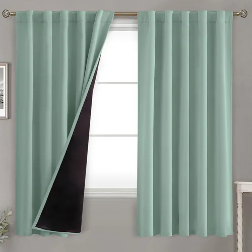 Vista 175 de BGment Cortinas 100% opacas beige de 63 pulgadas de largo con forro aislante térmico, bolsillo para varilla y lengüeta trasera de doble capa