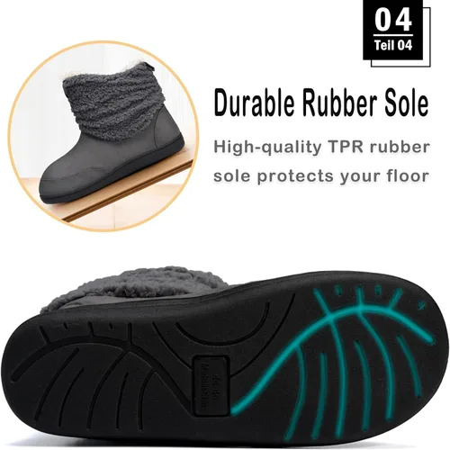 Vista 5 de JEBUKTXE Botas de invierno para hombre y mujer, botas de invierno para interiores y exteriores, pantuflas de felpa con espuma viscoelástica