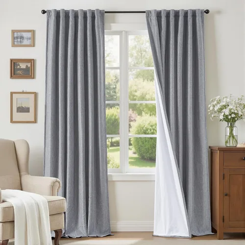 Vista 14 de Cortinas opacas completas de 63 pulgadas de largo para dormitorio, cortinas texturizadas de lino beige con forro con aislamiento térmico, cortinas