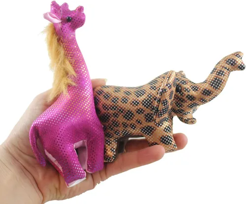 Vista 2 de Juego de 2 animales de safari – elefante y jirafa – saco de arena pesado de animales de peluche – Brillo brillante Safari Sensor, estrés, juguete