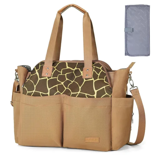 Vista 13 de Lekebaby Bolsa de pañales, 17 bolsillos, bolsa de pañales de viaje grande impermeable con cambiador portátil, bolsa de hospital cruzada para mamá