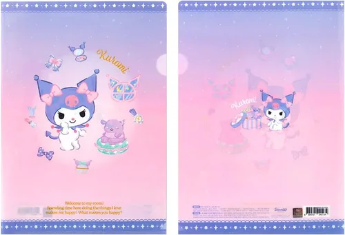 Vista 2 de Cute Kitty Character Friends Melody Kuromy Suministros Escolares Suministros de Oficina Carpeta en L Soporte de Papel Juego de 2 Piezas (1 Juego)
