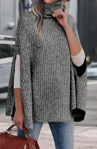 Vista 3 de KIRUNDO Suéter tipo poncho de cuello alto para mujer, para otoño e invierno 2026