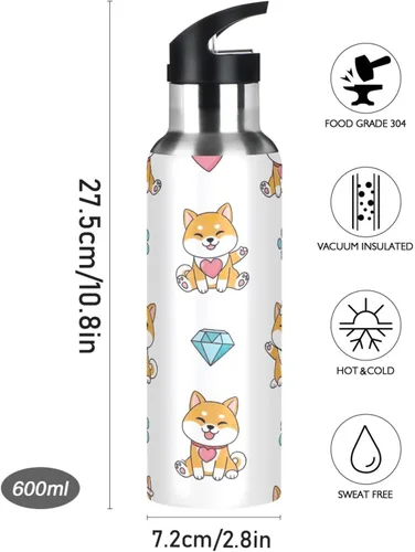 Vista 9 de Cute Dogs Playful Insulated Stainless Steel Water Bottle with Straw 32 Oz, BPA-Free Sports Water Bottle with Straw Leakproof Water Bottles