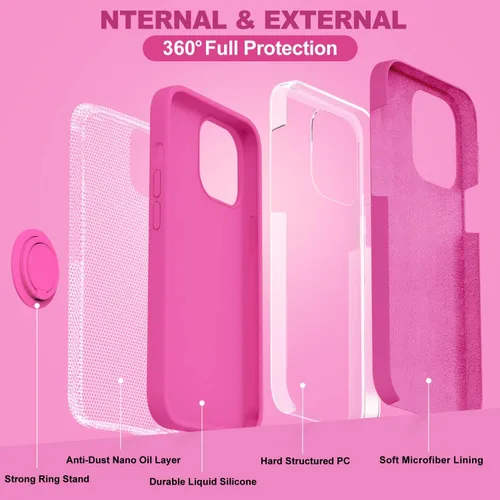 Vista 4 de MOCCA Compatible con funda para iPhone 14 Plus con soporte de anillo Forro de microfibra súper suave Funda protectora de silicona líquida