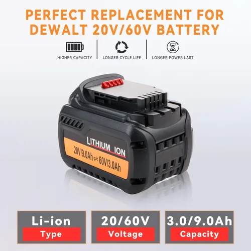 Vista 2 de Paquete de 2 unidades de repuesto de 20 V/60 V 6.0 Ah para batería DeWalt 60V Flexvolt DCB606 DCB609 DCB612, compatible con herramientas eléctricas