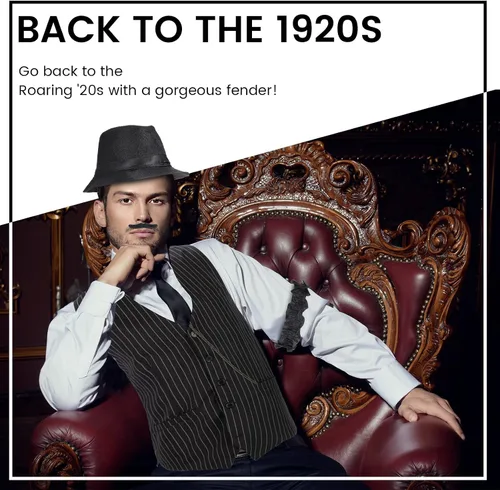 Vista 7 de Disfraz de los años 20 para hombre atuendo con accesorios chaleco de gángster de Gatsby sombrero de fieltro reloj de bolsillo vintage tirantes